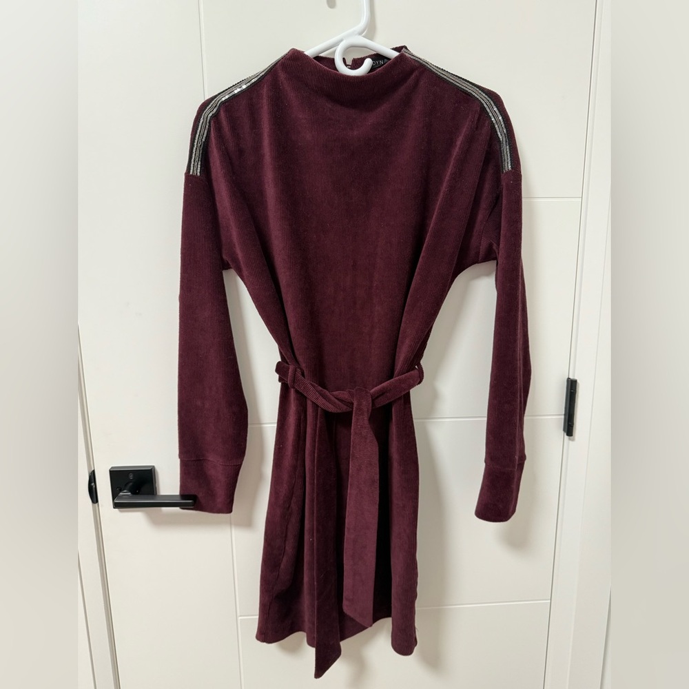 Burgundy Dress with Belt and shoulder embellishments
